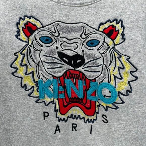 Kenzo Paris Tiger Sweatshirt Womens XS‎ Gray 3D Embroidered Preppy Street City - Picture 2 of 5